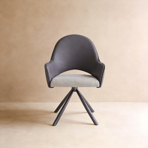 Swivel Accent Chair with Auto-Return – Dual-Tone Leather & Linen Upholstery