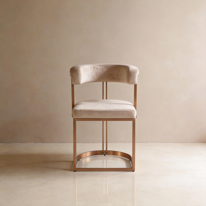 Minimalist Beige Velvet Dining Chair with Matt Rose Gold Metal Frame