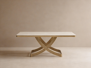 Luxury Gold Base Dining Table With Travertine Sintered Stone Top