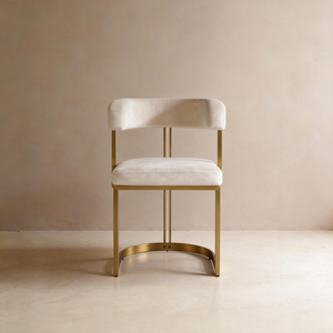 Modern Beige Velvet Dining Chair with Matt Gold Metal Frame