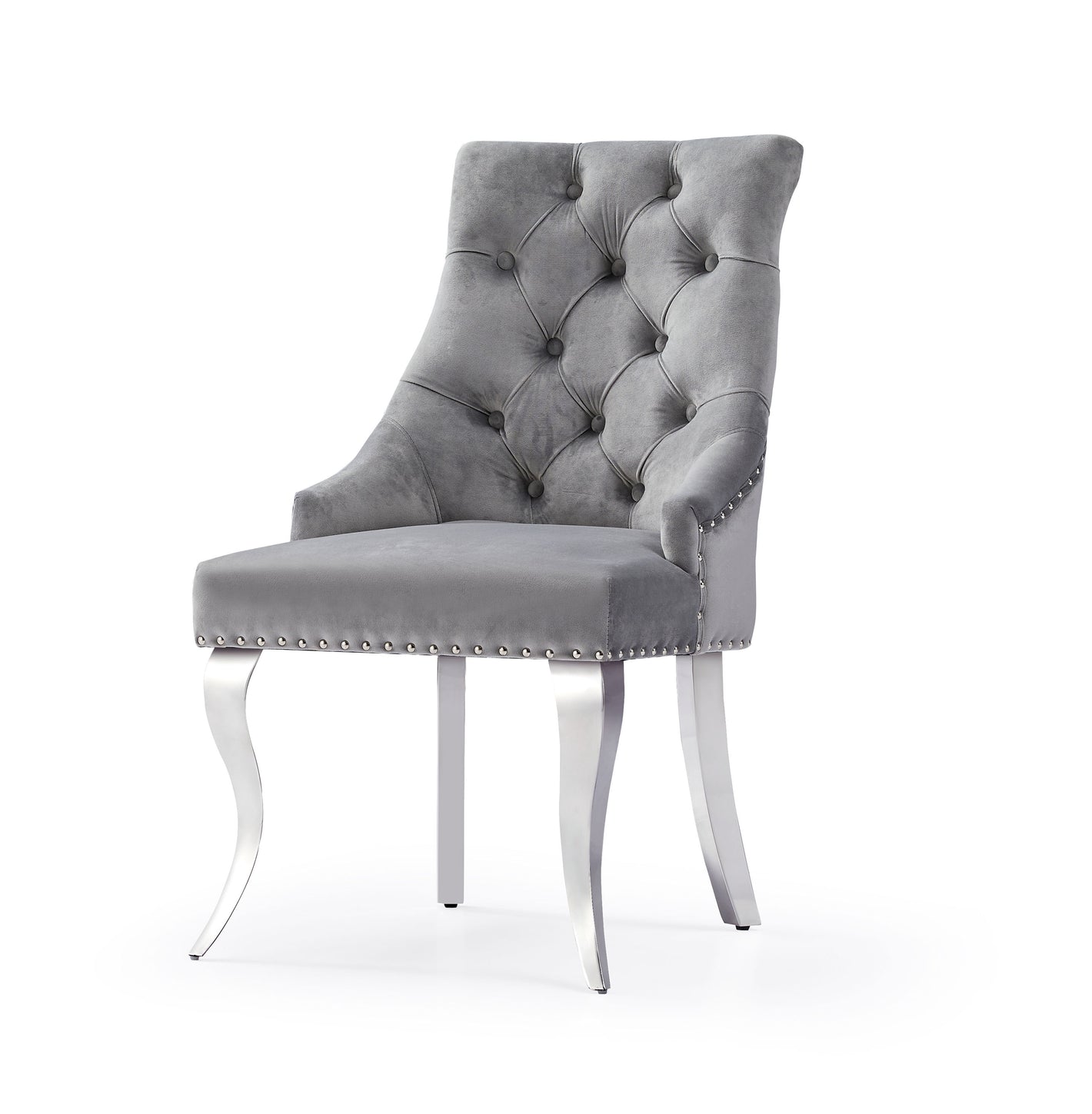 Chaise de salle à manger moderne en velours gris capitonné