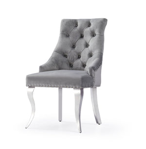 Modern Gray Velvet Button Tufted Dining Chair