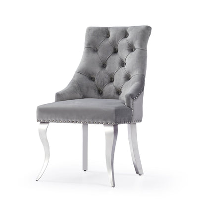 Chaise de salle à manger moderne en velours gris capitonné