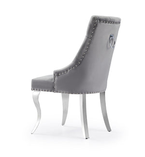 Modern Gray Velvet Button Tufted Dining Chair