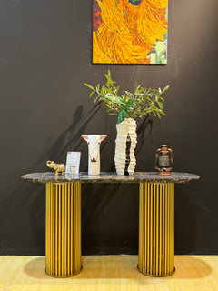 Alva Luxury Gold Black Sand Marble Console Table