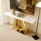 Arden Diamond-Inspired Console Table with White Marble Top & Polished Gold Stainless Steel Base