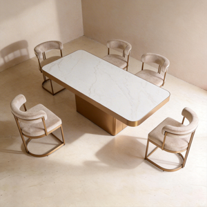 Matt Rose Gold Luxury Dining Table For Banquet