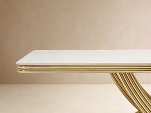 Luxury Gold Base Dining Table With Travertine Sintered Stone Top