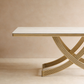 Luxury Gold Base Dining Table With Travertine Sintered Stone Top