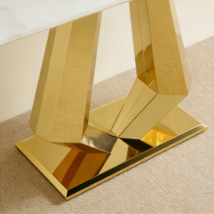 Arden Diamond-Inspired Console Table with White Marble Top & Polished Gold Stainless Steel Base