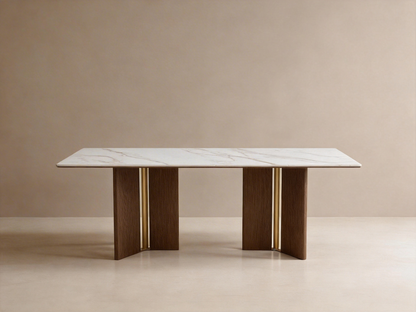 TORIN Modern Sintered Stone Dining Table with Walnut & Matt Gold Accents