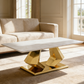 Arden Diamond-Inspired Coffee Table with White Marble Top & Polished Gold Stainless Steel Base