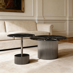 Modern Luxury Marble Black Titaminum SS Coffee Table Set