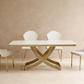 Luxury Gold Base Dining Table With Travertine Sintered Stone Top