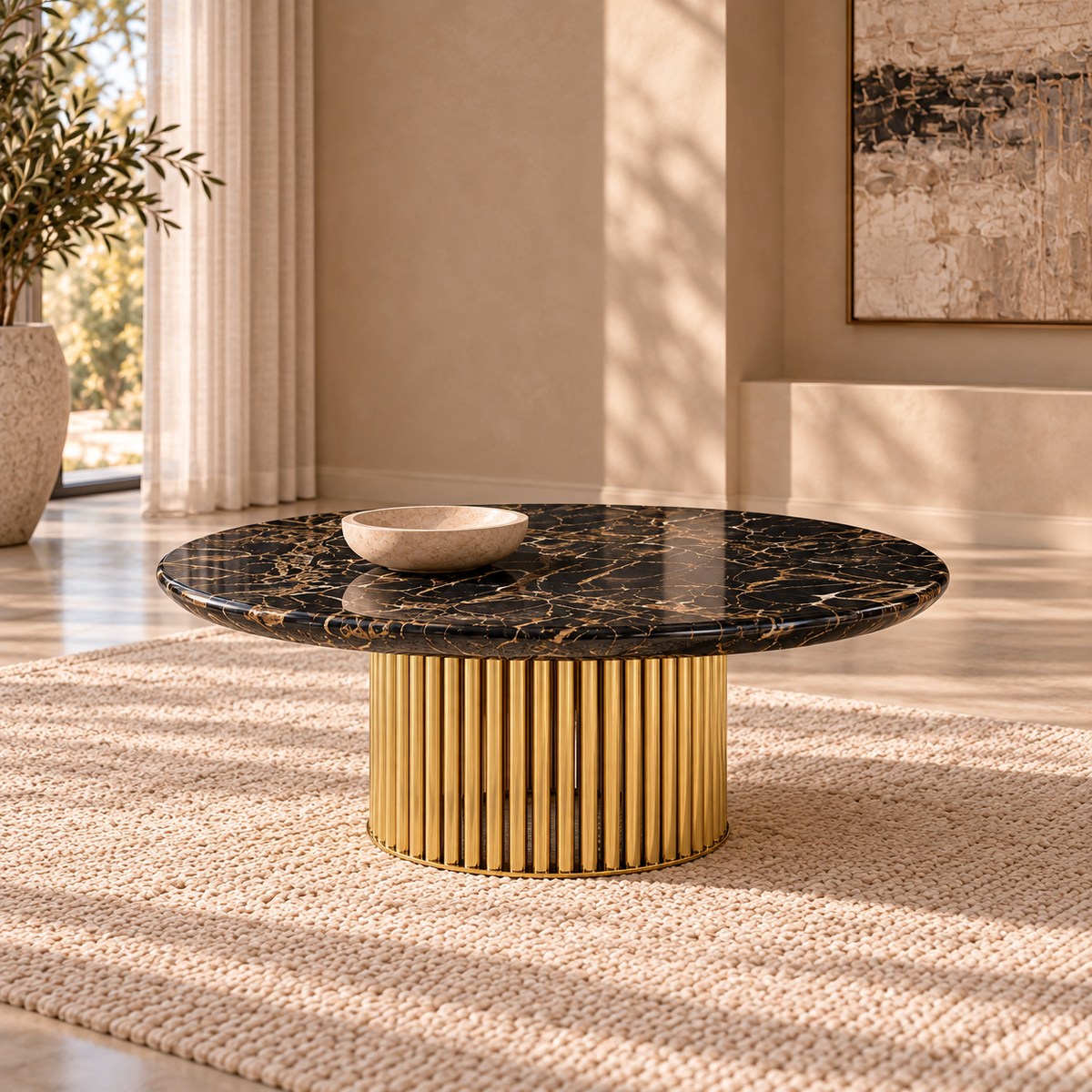ALVA Luxury Gold Round Coffee Table Set