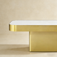 Modern White Sintered Stone Coffee Table with Gold Stainless Steel Base