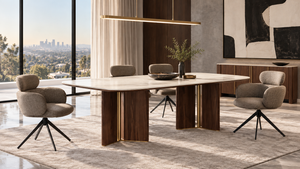 KIRA Modern Sintered Stone Dining Table with Walnut & Matt Gold Accents
