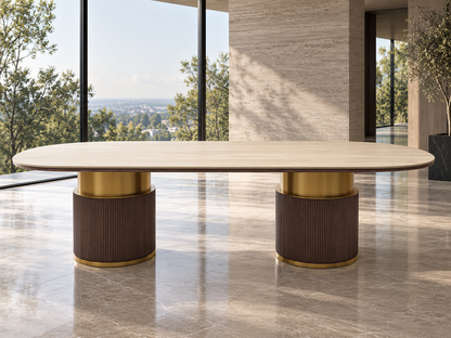 Luxury Sintered Stone Dining Table with Walnut Veneer