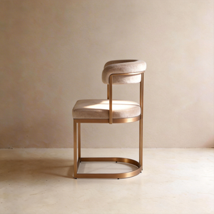 Minimalist Beige Velvet Dining Chair with Matt Rose Gold Metal Frame