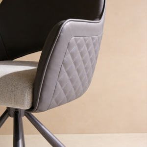 Swivel Accent Chair with Auto-Return – Dual-Tone Leather & Linen Upholstery