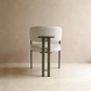 Modern Cream Linen Dining Chair with Bronze Metal Frame