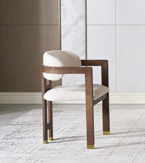 AIKO Mid-Century Modern Walnut Wood Fleece Dining Chair