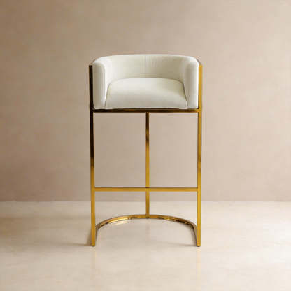 Honeycomb  White Velvet Bar Chair With SS Gold Legs Commercial Restaurant