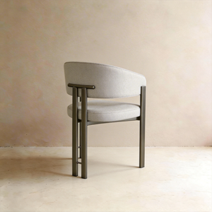 Modern Cream Linen Dining Chair with Bronze Metal Frame