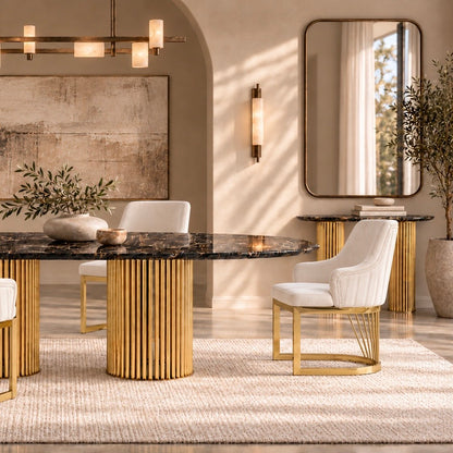 Alva Luxury Gold Black Sand Marble Dining Table