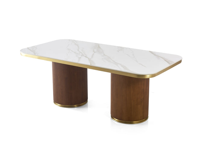 LUNE Luxury Walnut Dining Table With Kasgold Sintered Stone Top