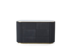 LUNE Modern Black Wood Sideboard With Sintered Stone Top