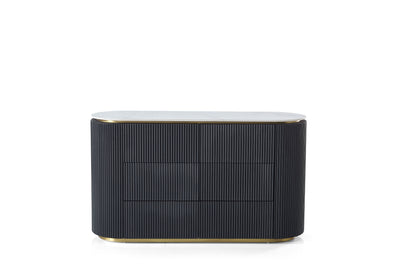 LUNE Modern Black Wood Sideboard With Sintered Stone Top