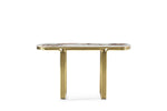 CIEL luxury console table with white marble top and polished gold metal frame – front view