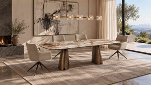 Modern Luxury Sintered Stone Dining Table with Cross Brushed Copper Finish