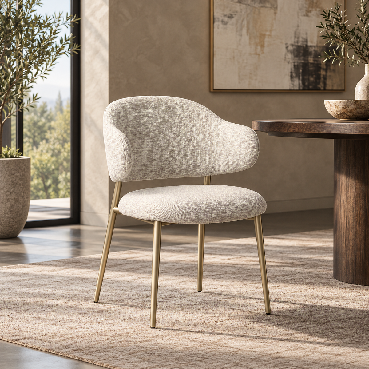 Luxury Fabric Upholstered Champagne Gold Dining Chair