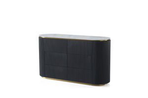 LUNE Modern Black Wood Sideboard With Sintered Stone Top