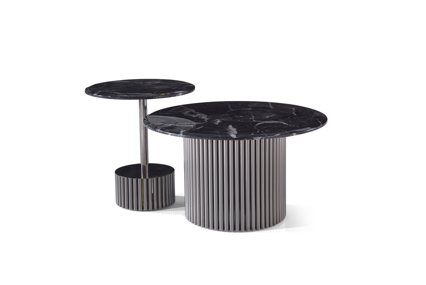 Modern Luxury Marble Black Titaminum SS Coffee Table Set