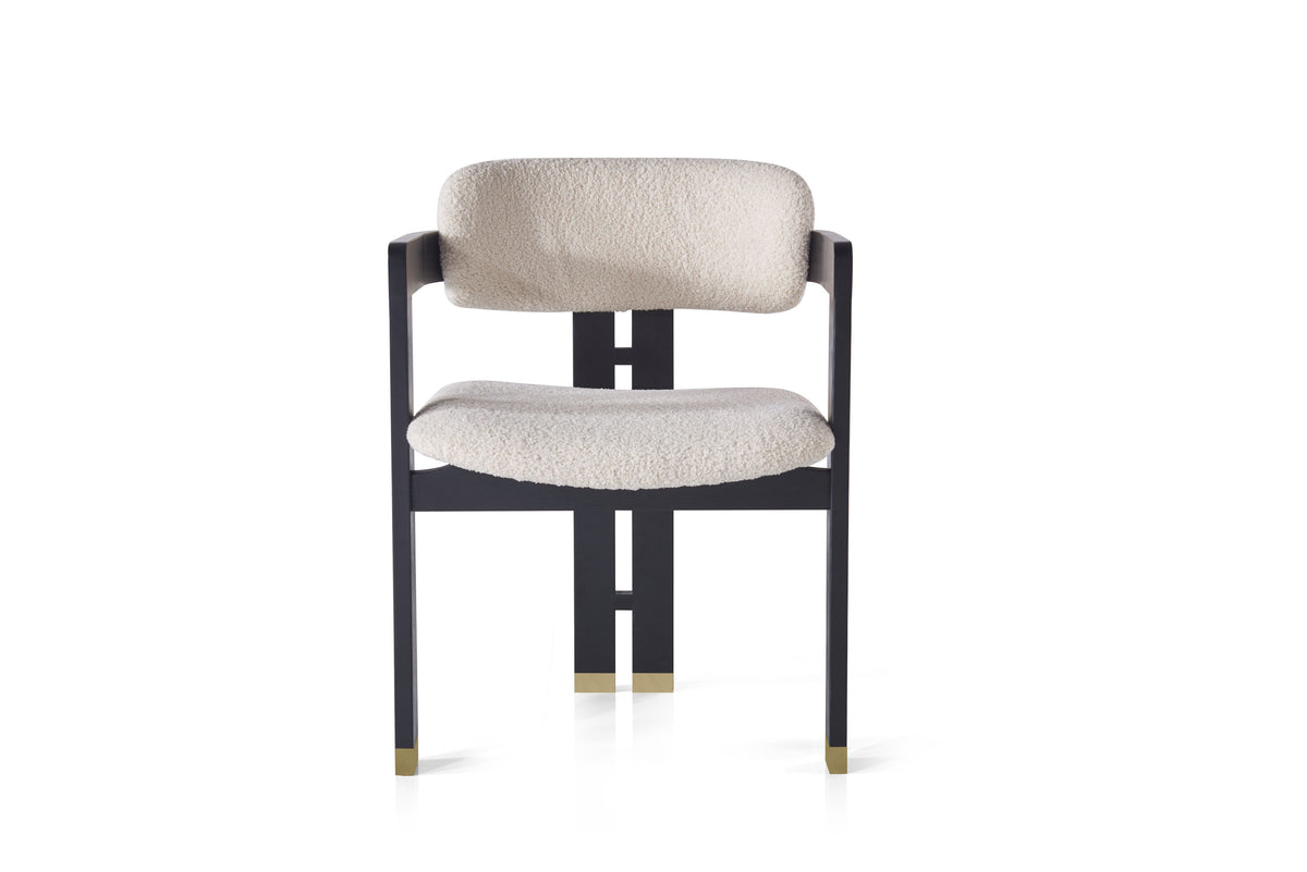 AIKO Modern Cream Fleece Dining Chair with Black Wooden Frame & Gold Foot Caps
