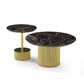 ALVA luxury round coffee table set with black marble tops and fluted gold metal bases
