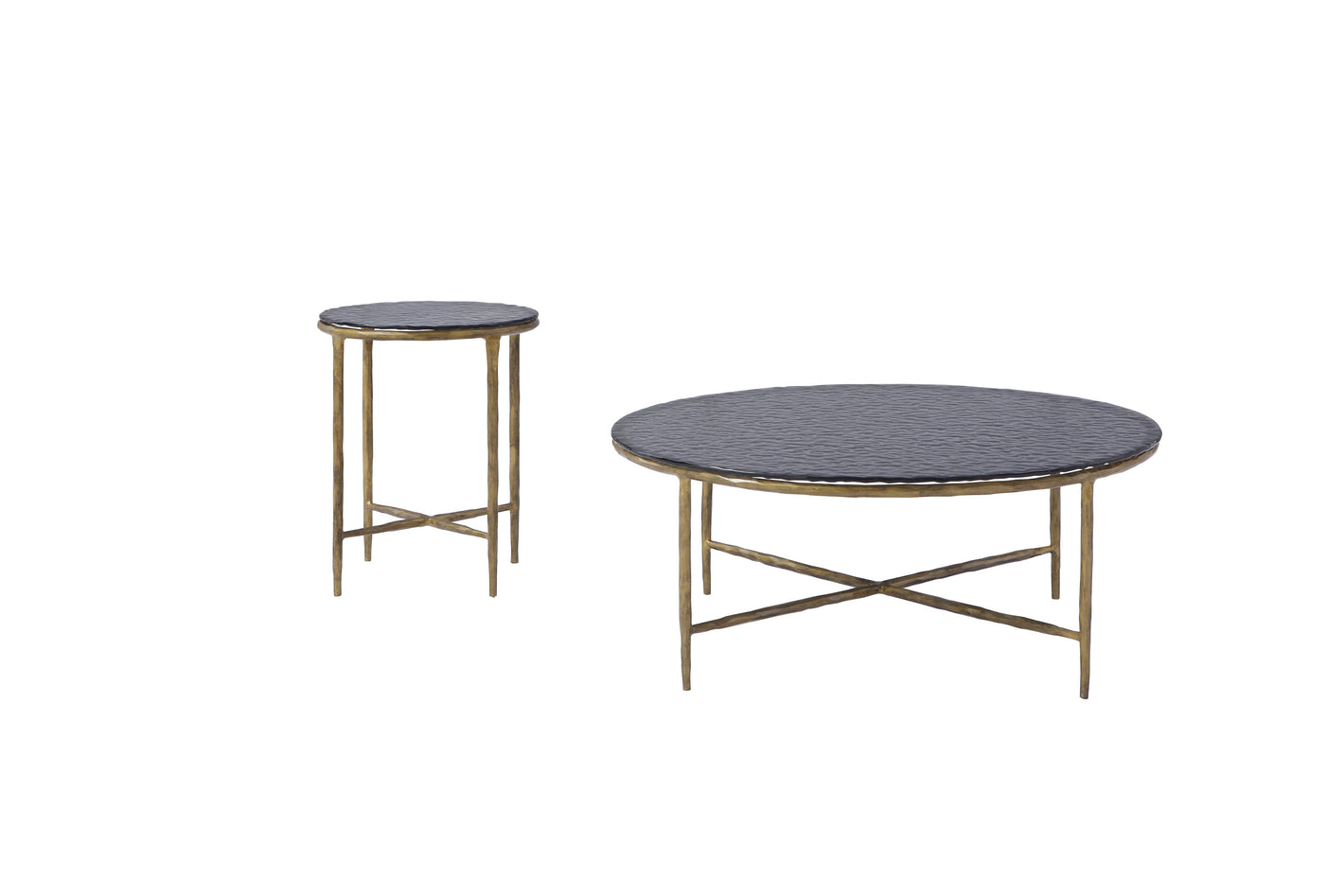 High End Forged Metal Water Glass Top Coffee Table Set