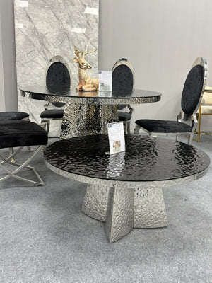 Modern Sleek Silver Black Water Glass Design Round Coffee Table