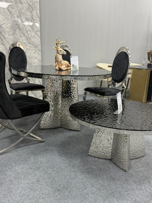 Modern Sleek Silver Black Water Glass Design Round Coffee Table