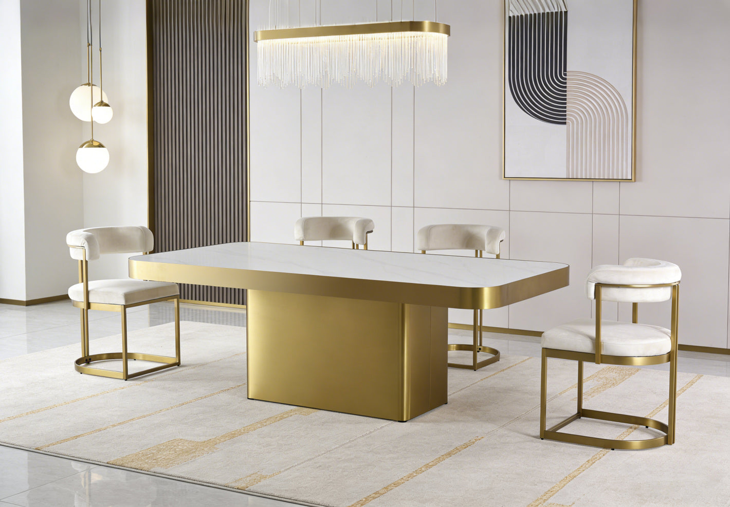 Matt Gold Luxury Dining Table With Sintered Stone Top