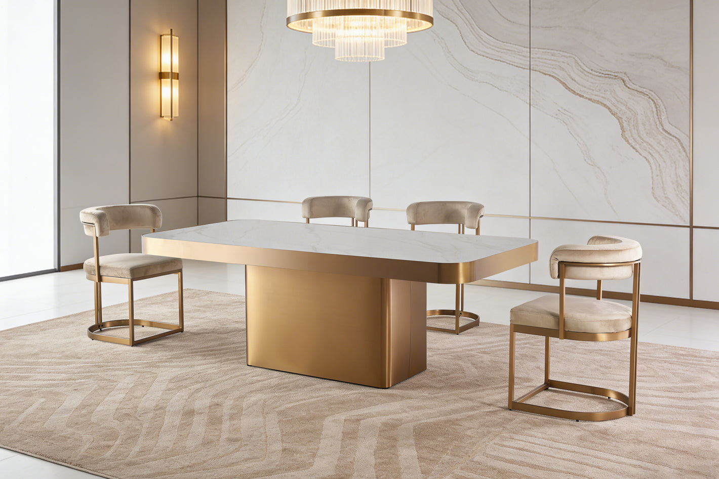 Matt Rose Gold Luxury Dining Table For Banquet