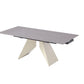 Modern beige extension table with light Vic grey sintered stone top – three-quarter product view