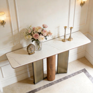 ELISE Console Table with Walnut Veneer and Bronze Brushed Finish for Modern Entryways