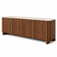KIRA Modern Travertine Sintered Stone Buffet with Walnut Veneer & Matt Gold Accents