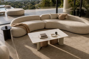 ELISE Collection Modern Luxury Coffee Table with Sintered Stone Top and Walnut Veneer Bronze Base