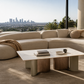 ELISE Collection Modern Luxury Coffee Table with Sintered Stone Top and Walnut Veneer Bronze Base