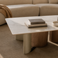 ELISE Collection Modern Luxury Coffee Table with Sintered Stone Top and Walnut Veneer Bronze Base
